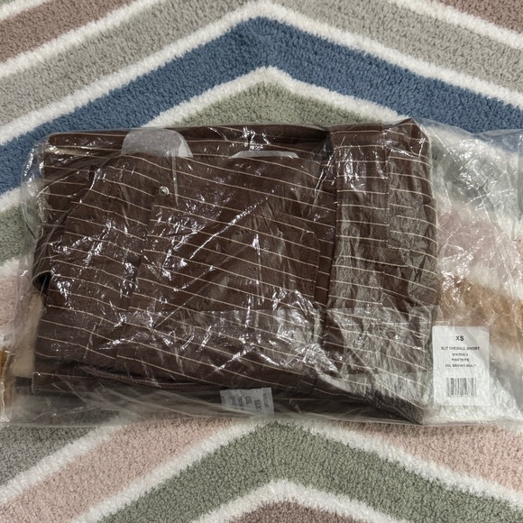 WeWoreWhat Slit Overall Short - Brown Pinstripe - Size XS - Picture 8 of 8
